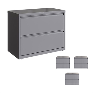 Hirsh (Set of 4) 36&quot Wide 2 Drawer Metal Lateral File Cabinet in Arctic Silver