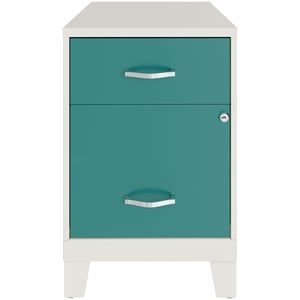 Space Solutions 18&quotD 2 Drawer Metal Vertical File Cabinet with Legs- White/Teal