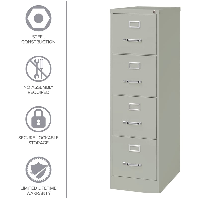 Hirsh 25-in Deep Metal 4 Drawer Letter Width Vertical File Cabinet Light Gray