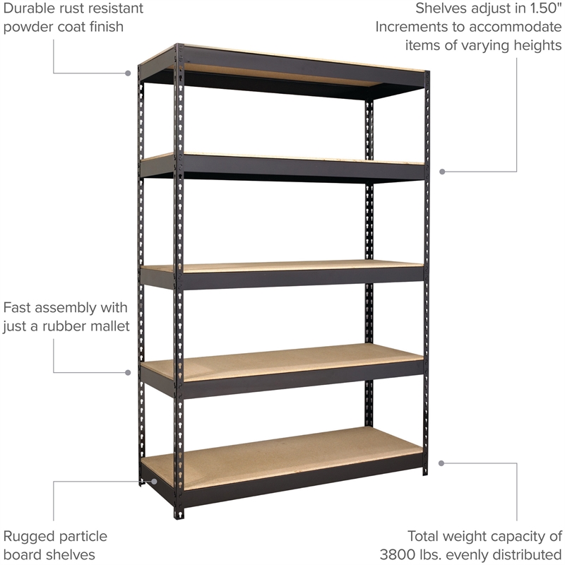 Iron Horse 3800 Riveted Metal Shelving 5-Shelf 18Dx48Wx72H Black