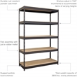 Iron Horse 3800 Riveted Metal Shelving 5-Shelf 18Dx48Wx72H Black