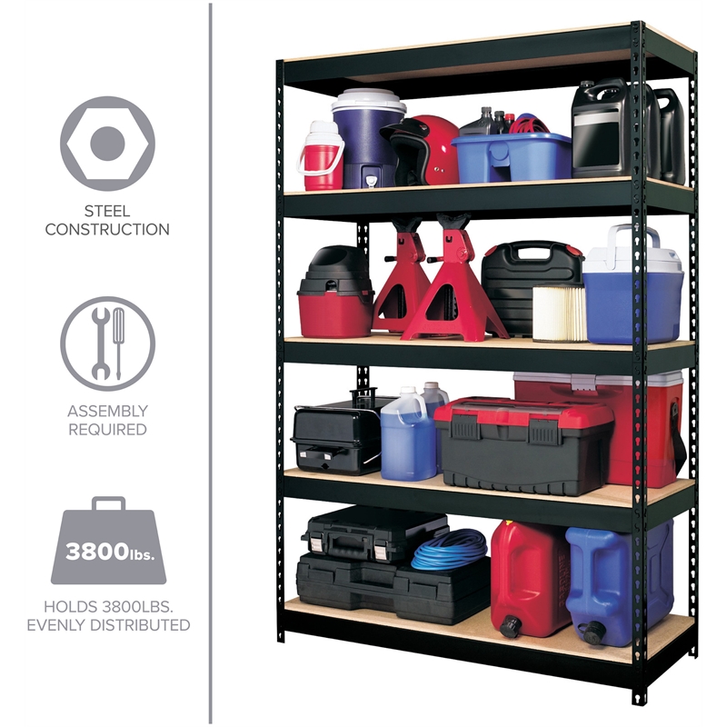 Iron Horse 3800 Riveted Metal Shelving 5-Shelf 18Dx48Wx72H Black