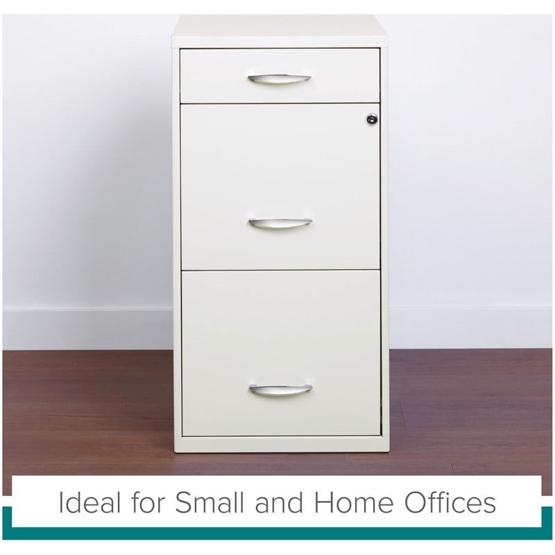 Space Solutions Metal 3 Drawer File Cabinet with Pencil Drawer Pearl White