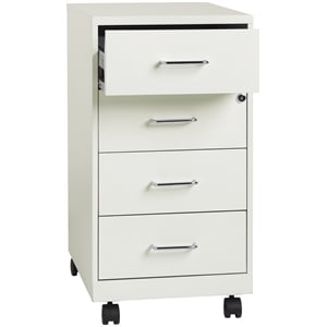 Space Solutions 18&quot Deep Metal 4 Drawer Metal Mobile Organizer Pearl White