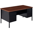 Hirsh Double Pedestal Metal Office Desk with Center Drawer Black/Walnut