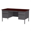 Hirsh 30D x 60W Double Pedestal Metal Desk Charcoal/Mahogany