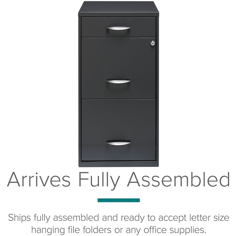 Space Solutions Contemporary 3 Drawer Metal File Cabinet in Charcoal