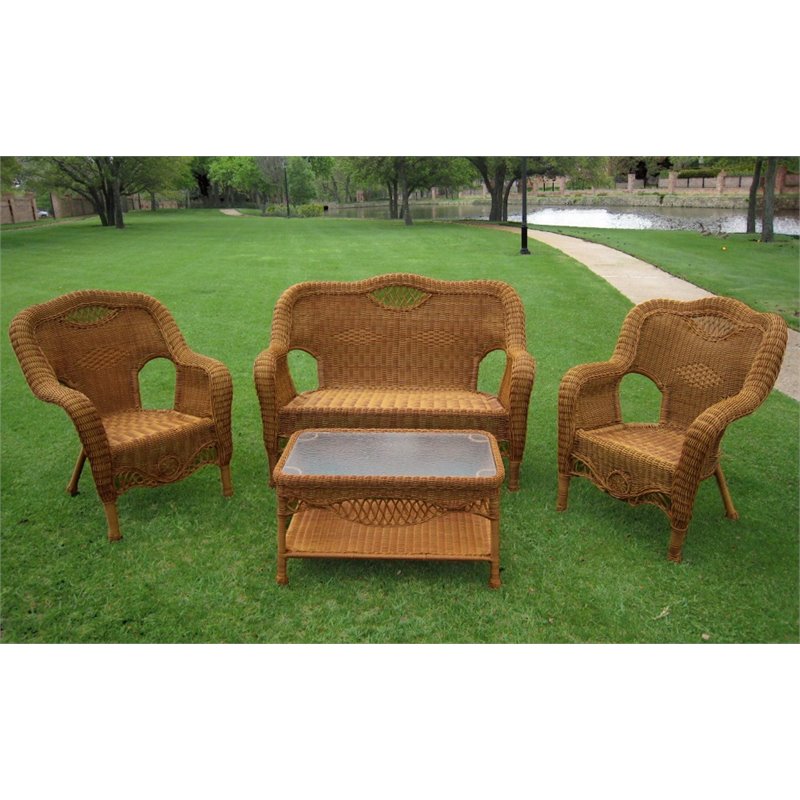 International Caravan Maui 4 Piece Wicker Patio Sofa Set in Mocha