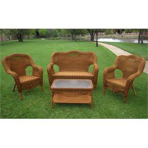 International Caravan Maui 4 Piece Wicker Patio Sofa Set in Mocha