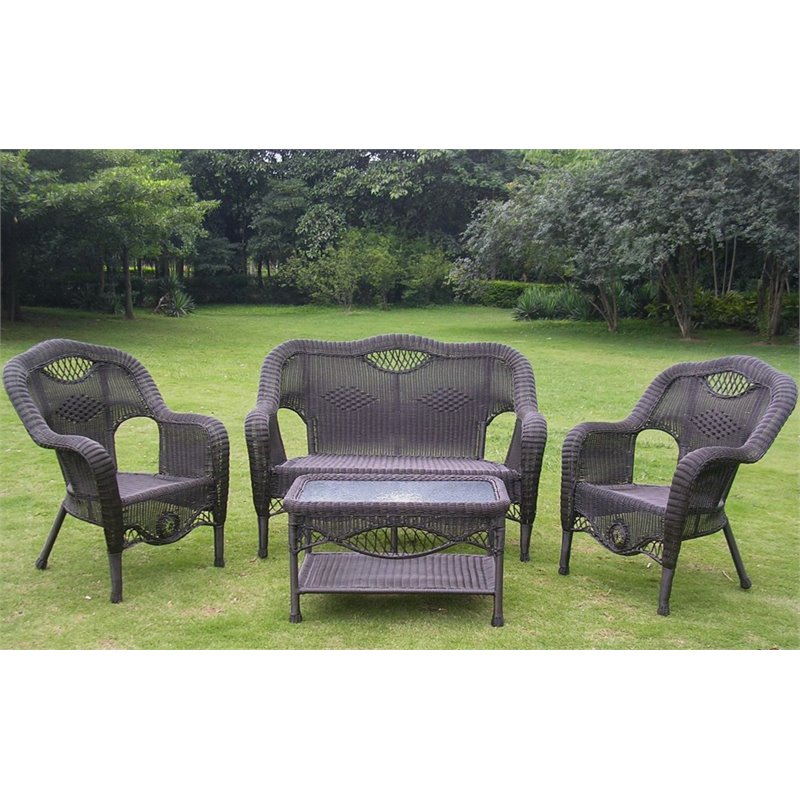 International Caravan Maui 4 Piece Wicker Patio Sofa Set in Black