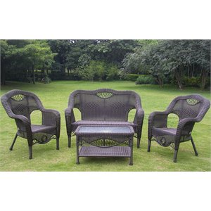 International Caravan Maui 4 Piece Wicker Patio Sofa Set in Black