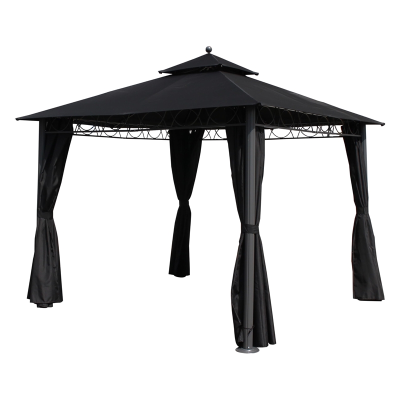 International Caravan St. Kitts Square Gazebo with Drapes in Khaki