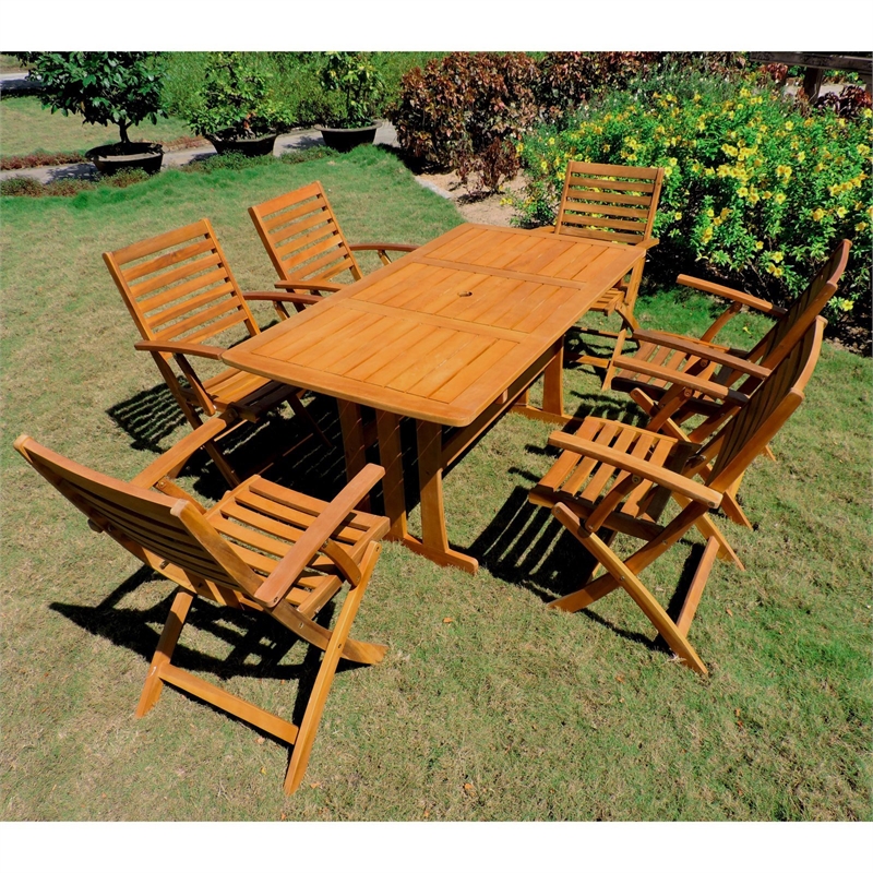 International Carvan Royal Fiji 7 Piece Patio Arm Dining Set in Blue