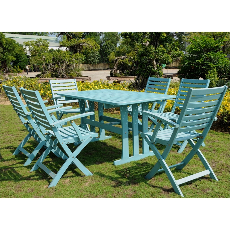 International Carvan Royal Fiji 7 Piece Patio Arm Dining Set in Blue