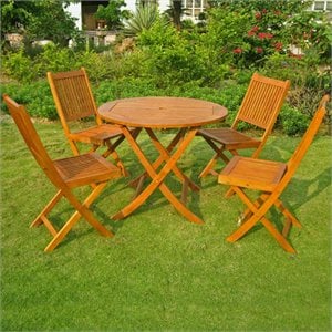 Royal Tahiti Hamburg 5 Piece Round Patio Dining Set in Stain