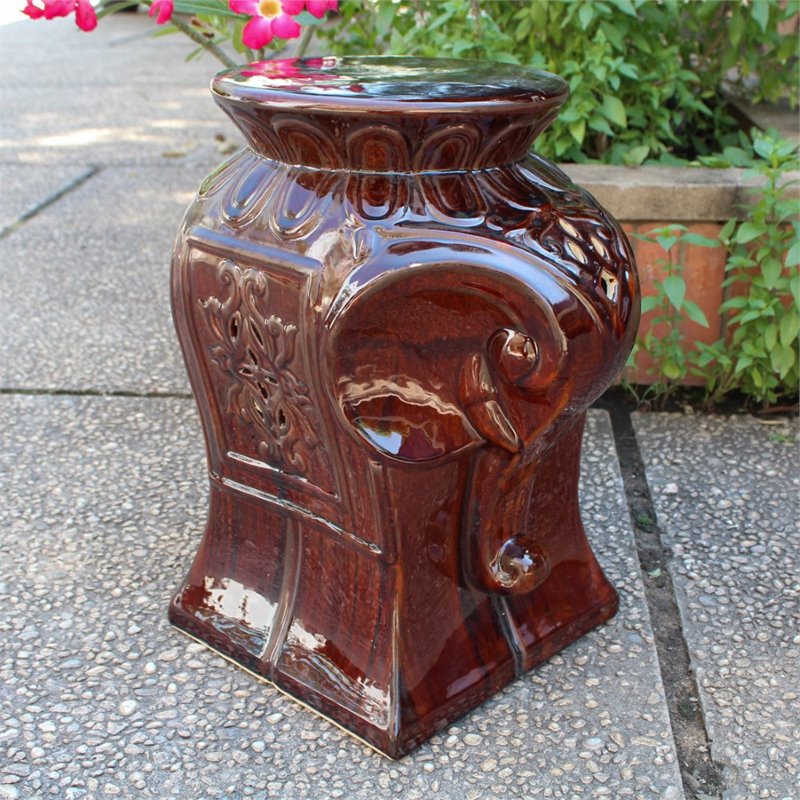 Catalina Contemporary Elephant Ceramic Garden Stool in Brown
