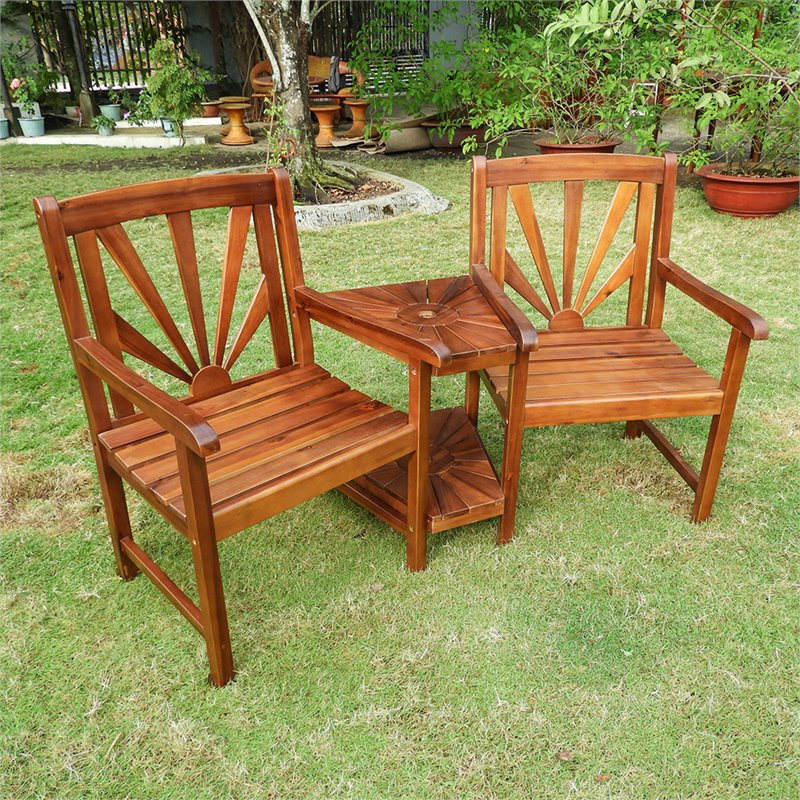 International Caravan Highland Sapporo Patio Loveseat in Stain Brown
