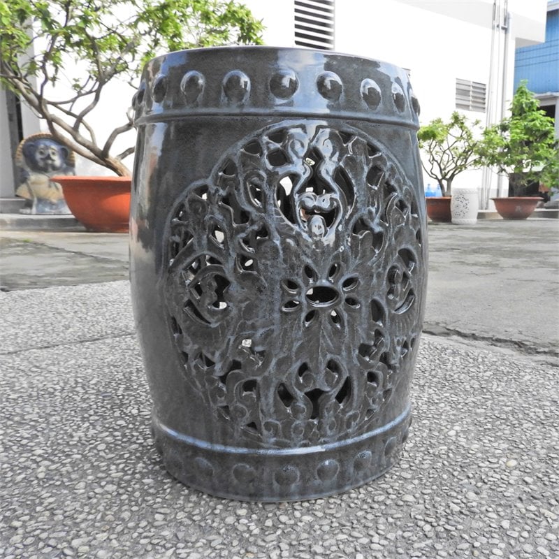 International Caravan Isfahani Ceramic Garden Stool in Gray