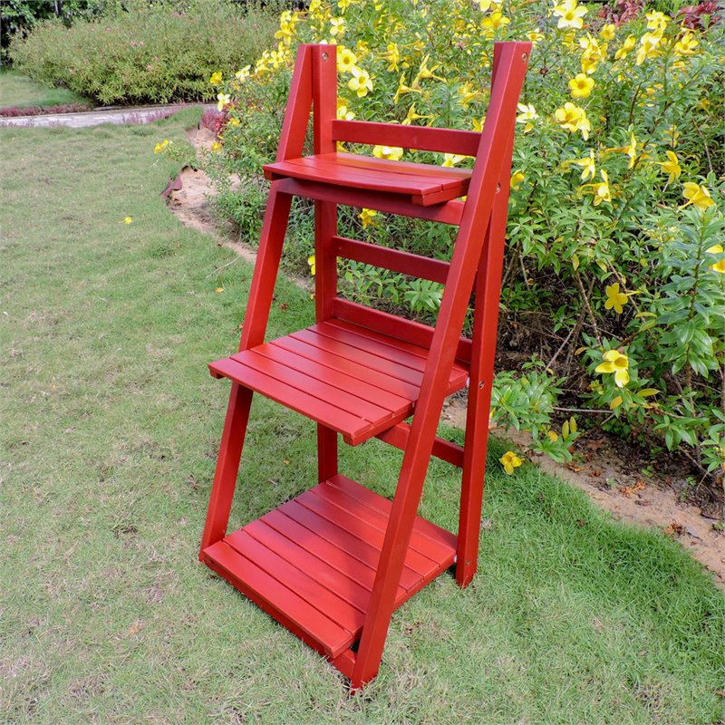 International Caravan Royal Fiji 3 Tier Plant Stand in Barn Red