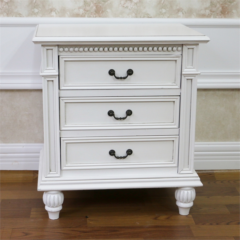 International Caravan Windsor Carved 3-Drawer Wood Nightstand in Antique White
