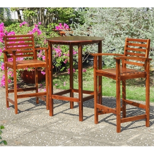 Highland 3-Piece Acacia Bar-Height Bistro Set
