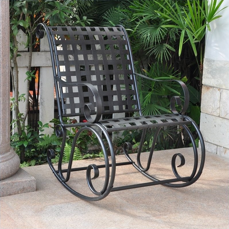 International Caravan Mandalay High Back Iron Patio Rocker in Black