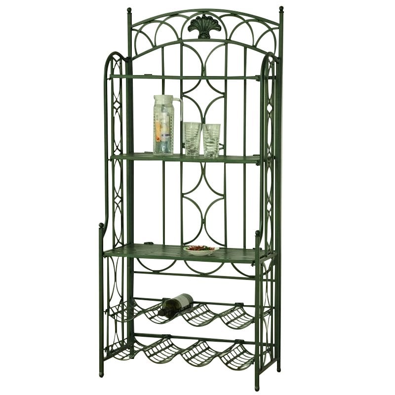 International Caravan Mandalay Iron Bakers Wine Rack in Verdi Gris