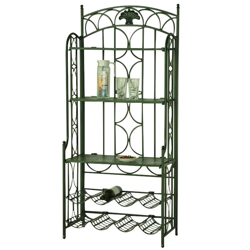 International Caravan Mandalay Iron Bakers Wine Rack in Verdi Gris