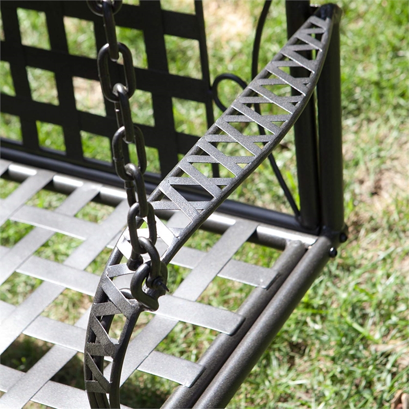 International Caravan Mandalay Iron Patio Porch Swing in Antique Black