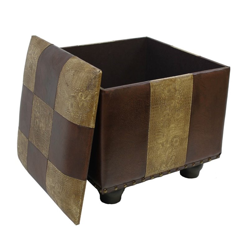 International Caravan Carmel Faux Leather Ottoman Trunk in Mix Pattern
