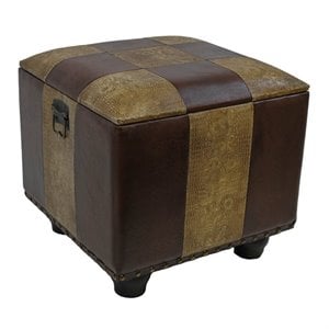 International Caravan Carmel Faux Leather Ottoman Trunk in Mix Pattern