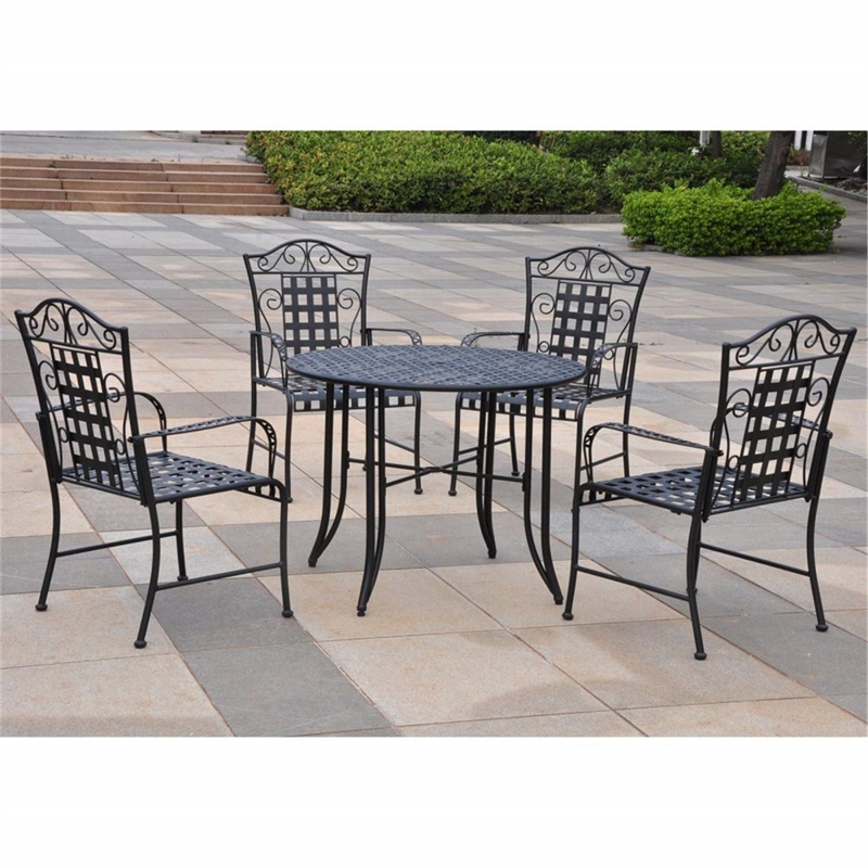 International Caravan Mandalay 5 Piece Iron Patio Dining Set in Black