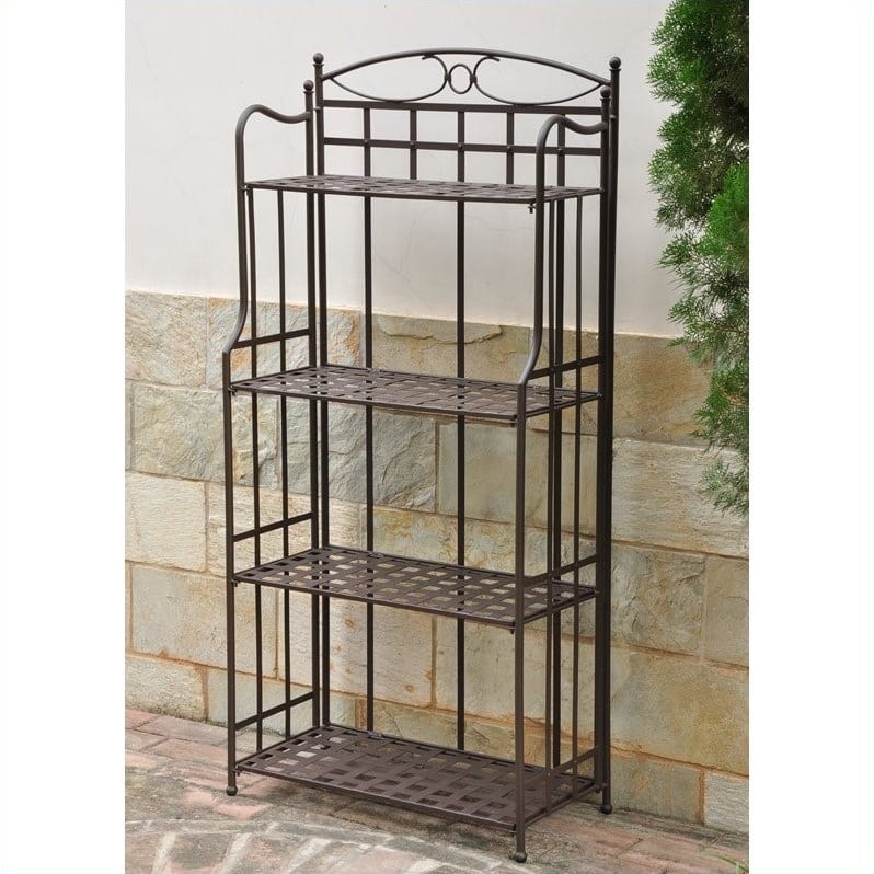 International Caravan Santa Fe 4 Tier Iron Bakers Rack in Matte Brown