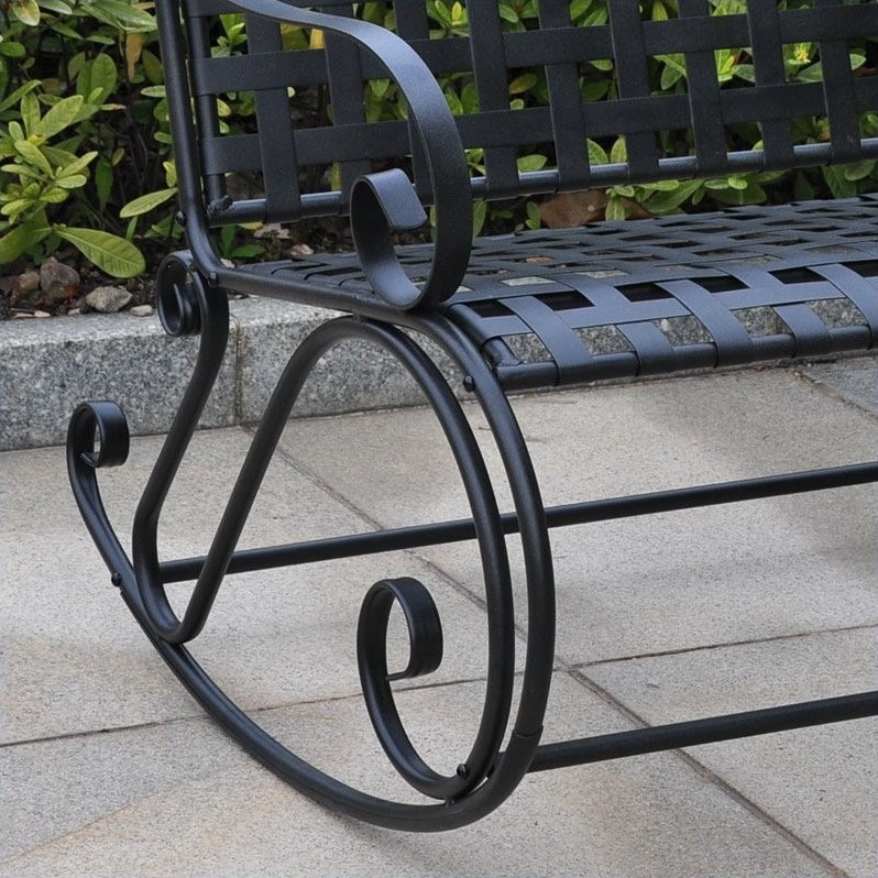 International Caravan Mandalay Iron Patio Rocker Loveseat in Black