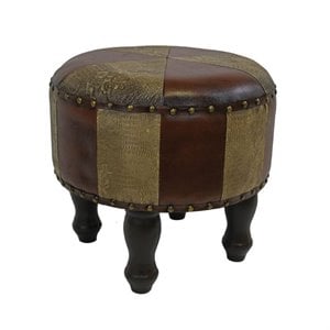 International Caravan Carmel Faux Leather Stool in Mix Pattern