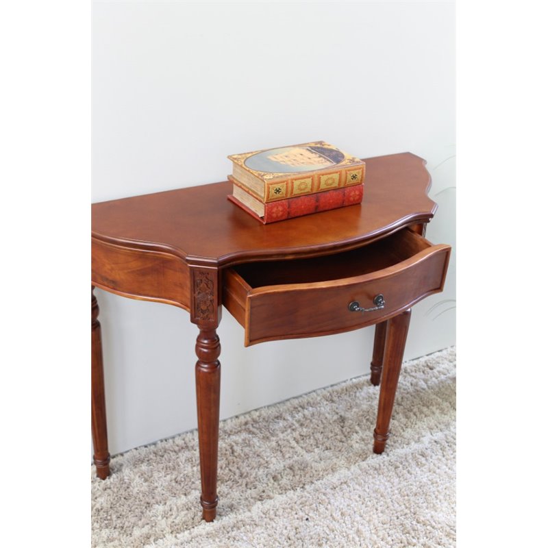 International Caravan Windsor Half Moon Console Table in Walnut Stain