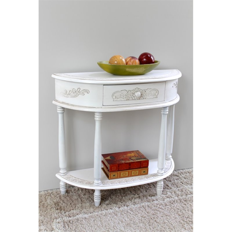 International Caravan Windsor Half Moon Console Table in Antique White