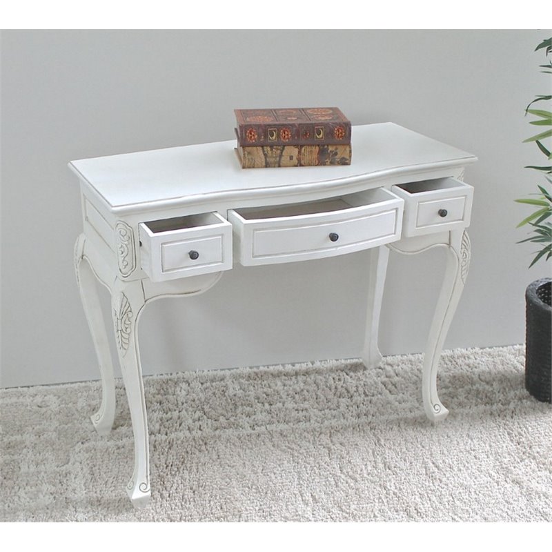 International Caravan Windsor Hand Carved Vanity Desk in Antique White