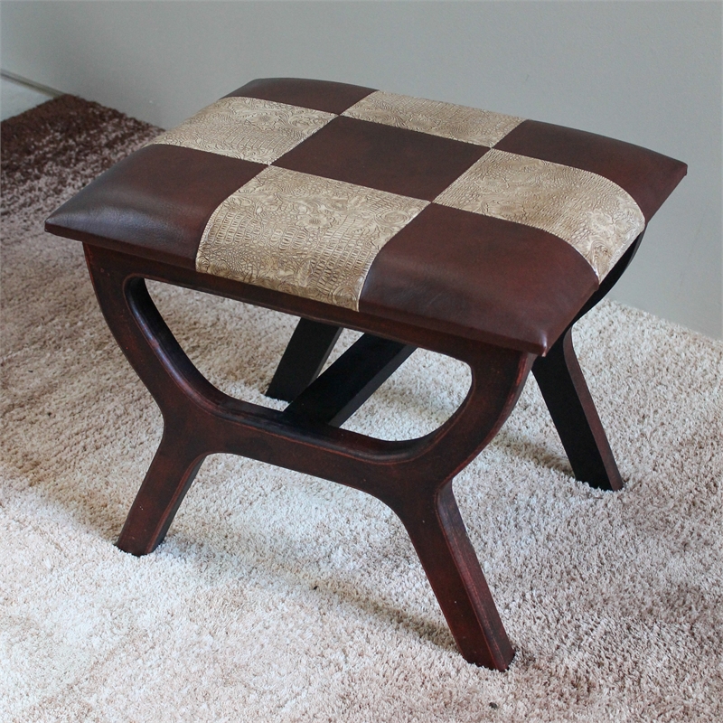 International Caravan Carmel Faux leather Stool in Mixed Pattern