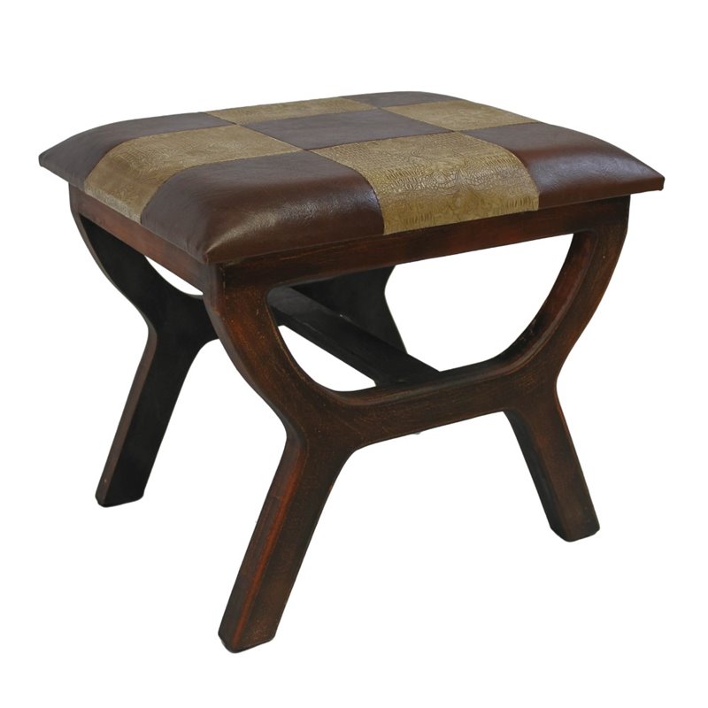 International Caravan Carmel Faux leather Stool in Mixed Pattern