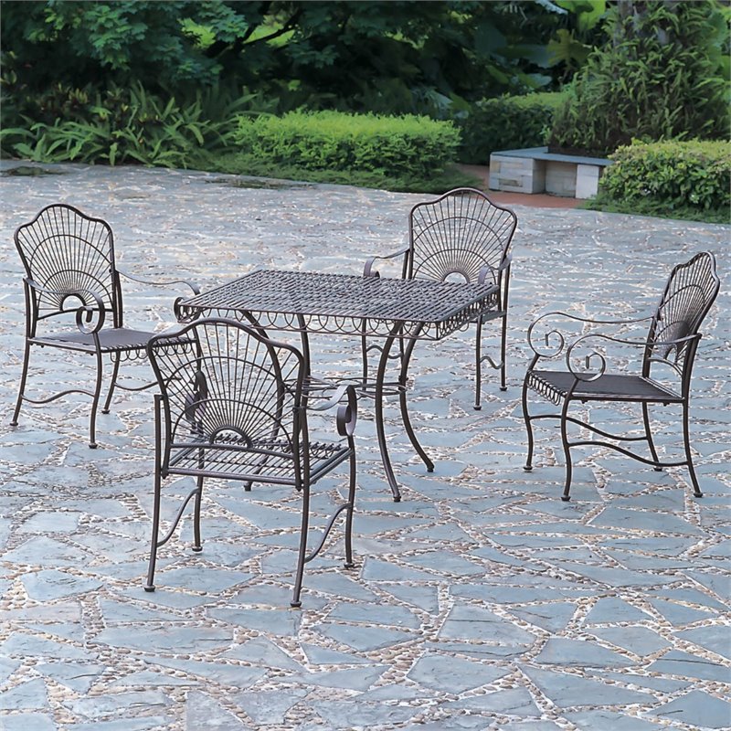 International Caravan Sun Ray 5 Piece Iron Patio Dining Set in Bronze
