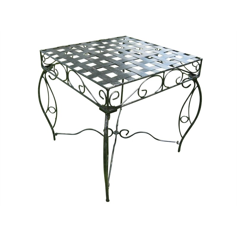 International Caravan Mandalay Iron Patio Side Table in Antique Black