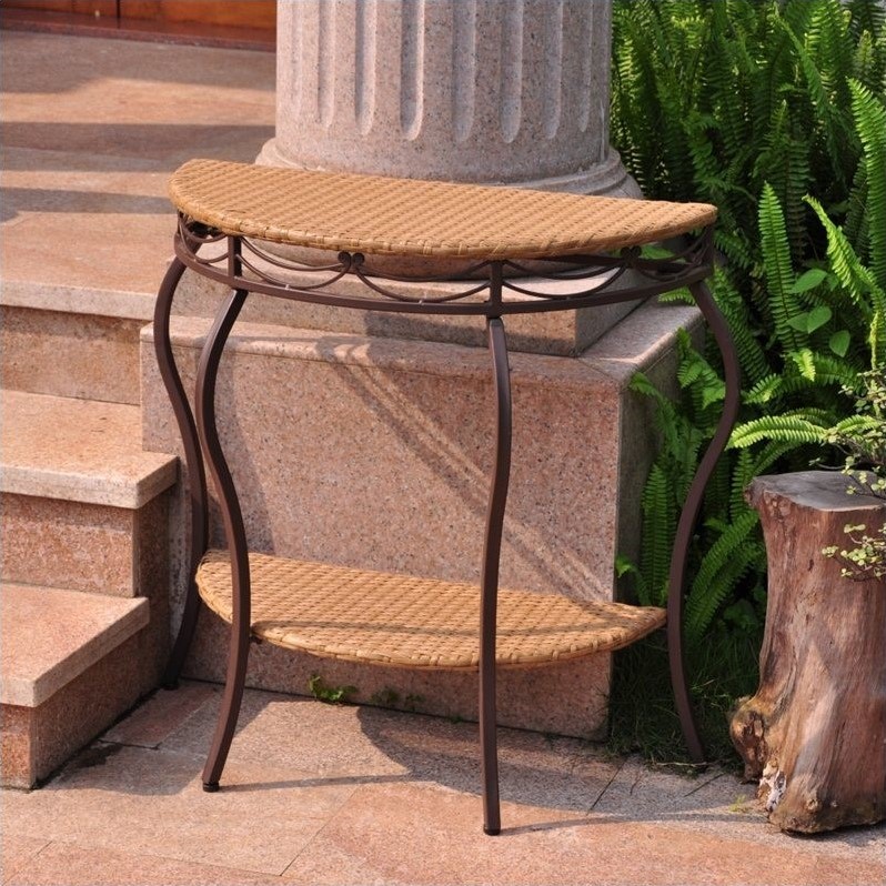 Valencia Half Moon Resin Wicker Console Table