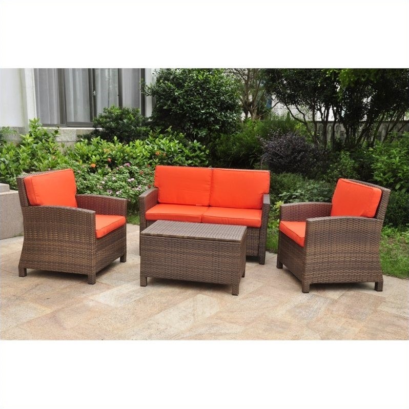 International Caravan Barcelona 4 Piece Patio Sofa Set in Brown