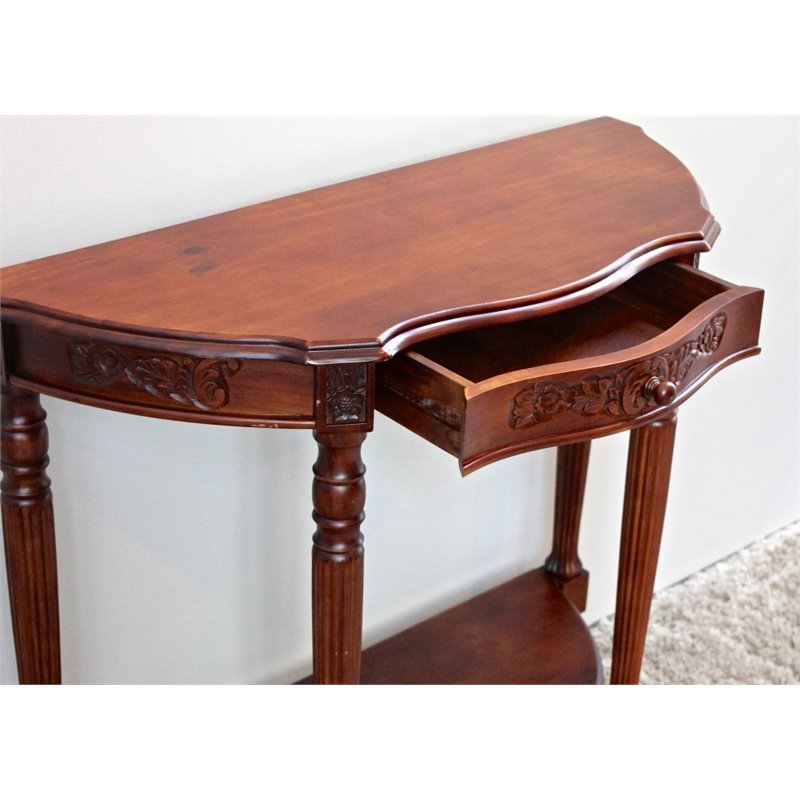 International Caravan Windsor Mozie Half Moon Console Table in Walnut