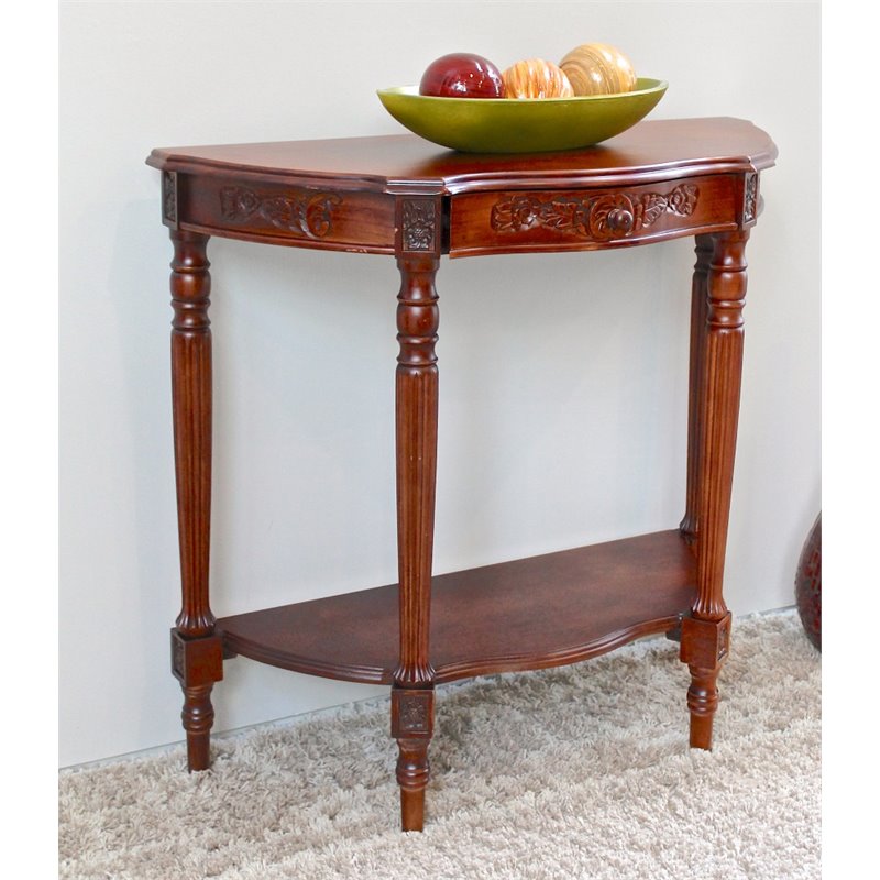 International Caravan Windsor Mozie Half Moon Console Table in Walnut