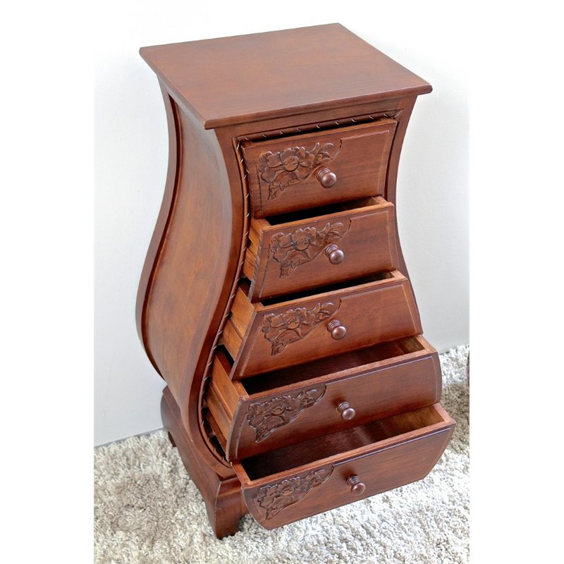 International Caravan Windsor 5 Drawer Bombe Chest in Walnut Stain