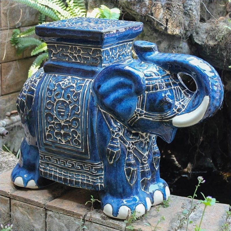 International Caravan Bombay Large Stool in Dark Blue
