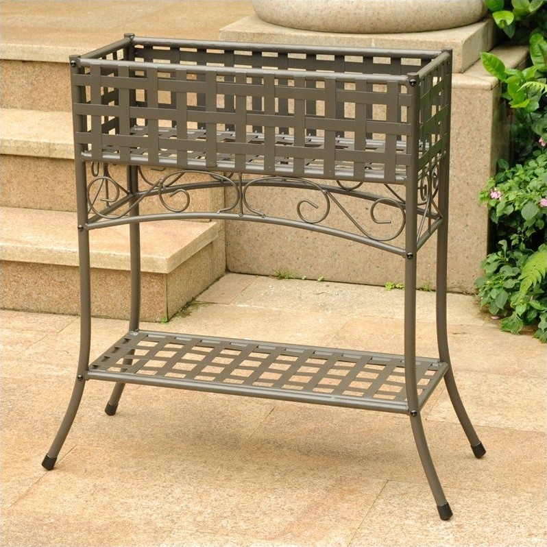 International Caravan Mandalay Iron Potting Bench in Matte Brown