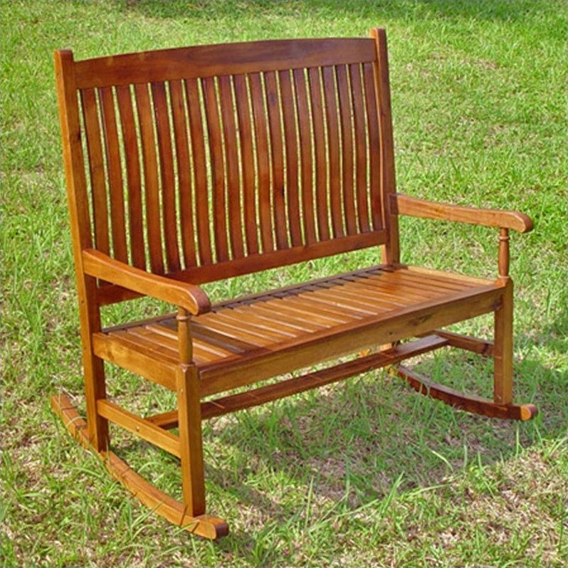 International Caravan Highland Loveseat Patio Rocker in Stain